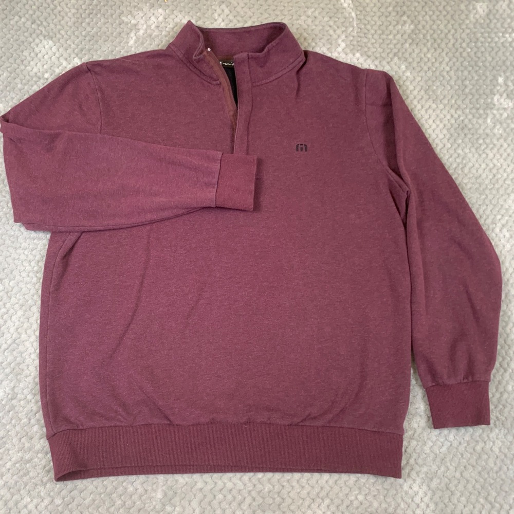 TravisMathew Quarter Zip Pullover Mens L Burgundy Heather Golf Sweater - Picture 2 of 9
